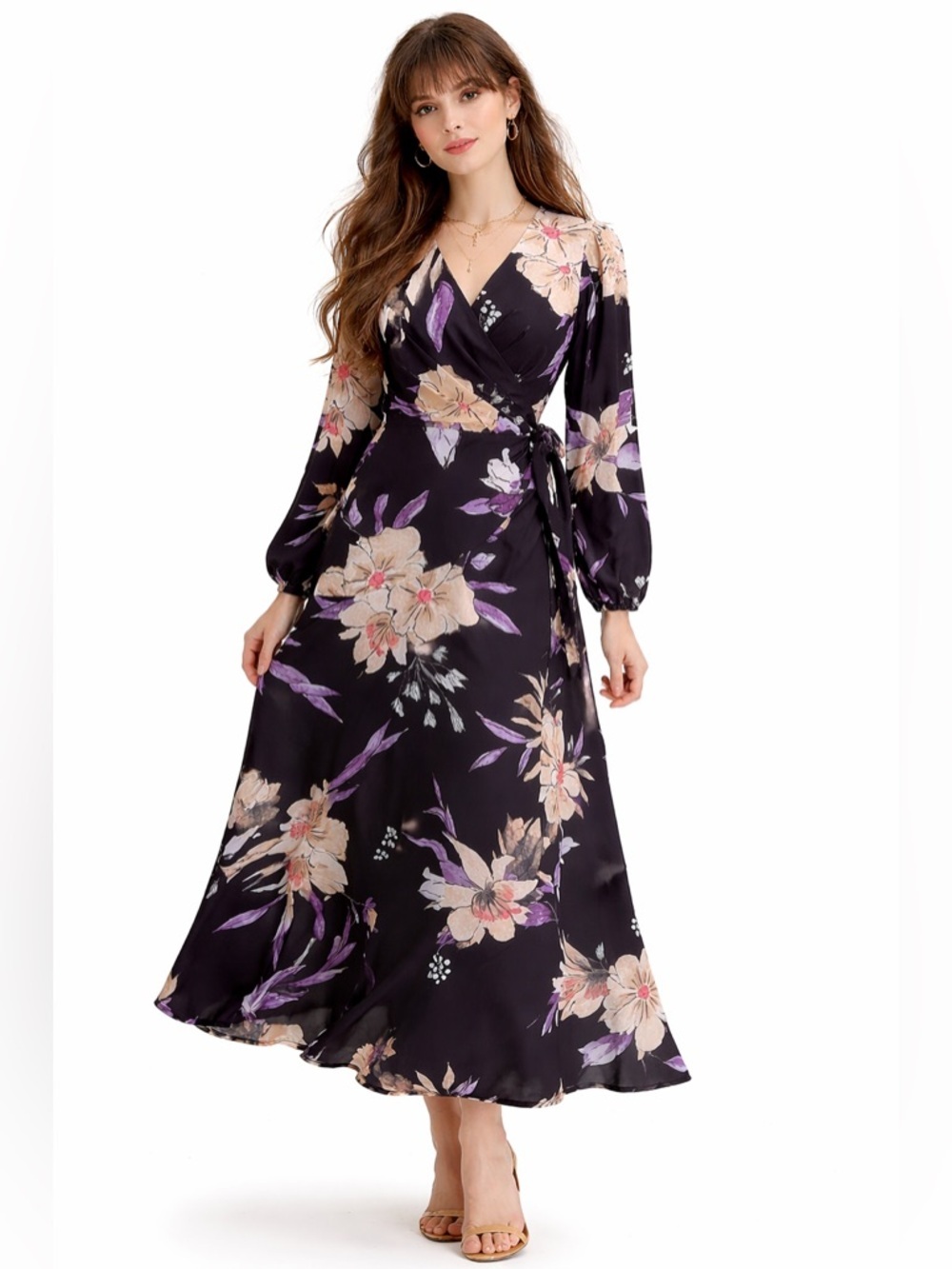 Anthropologie Hutch Dark Floral Wrap Front Maxi Dress M Romantic Feminine
